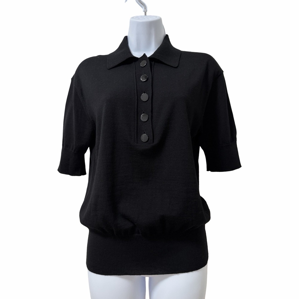 Escada Womens 100% Wool Short Sleeve Sweater Top Size S Black Capsule Luxury